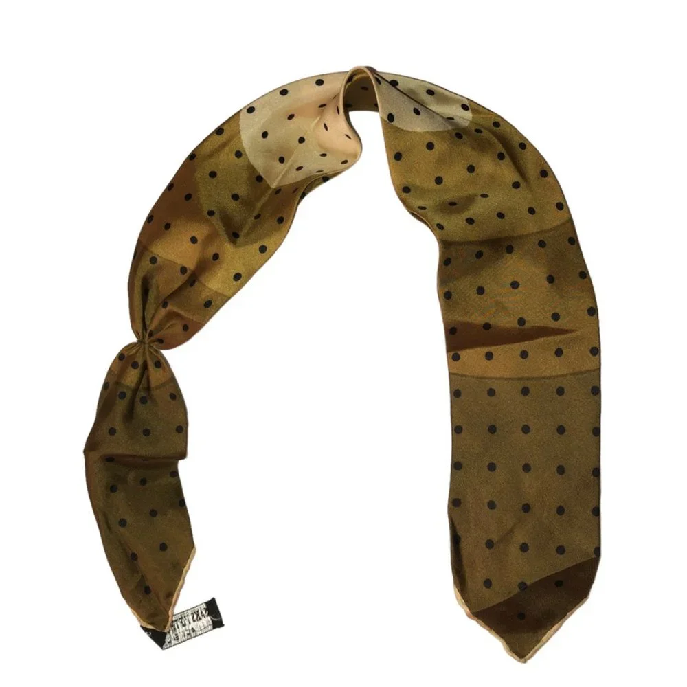 Saks Fifth Avenue Black Label Olive Khaki OMBRE SILK polka dot pussy bow…